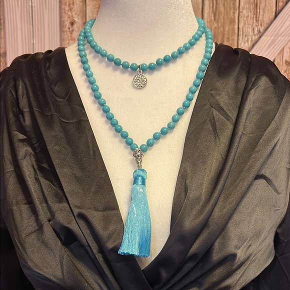 Elegant Blue Beaded Necklace with Tassel - Picture 1 of 3